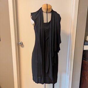 AllSaints Spitalfields Black Cocktail Mini Dress Sheath Cowl Neck Wrap UK10